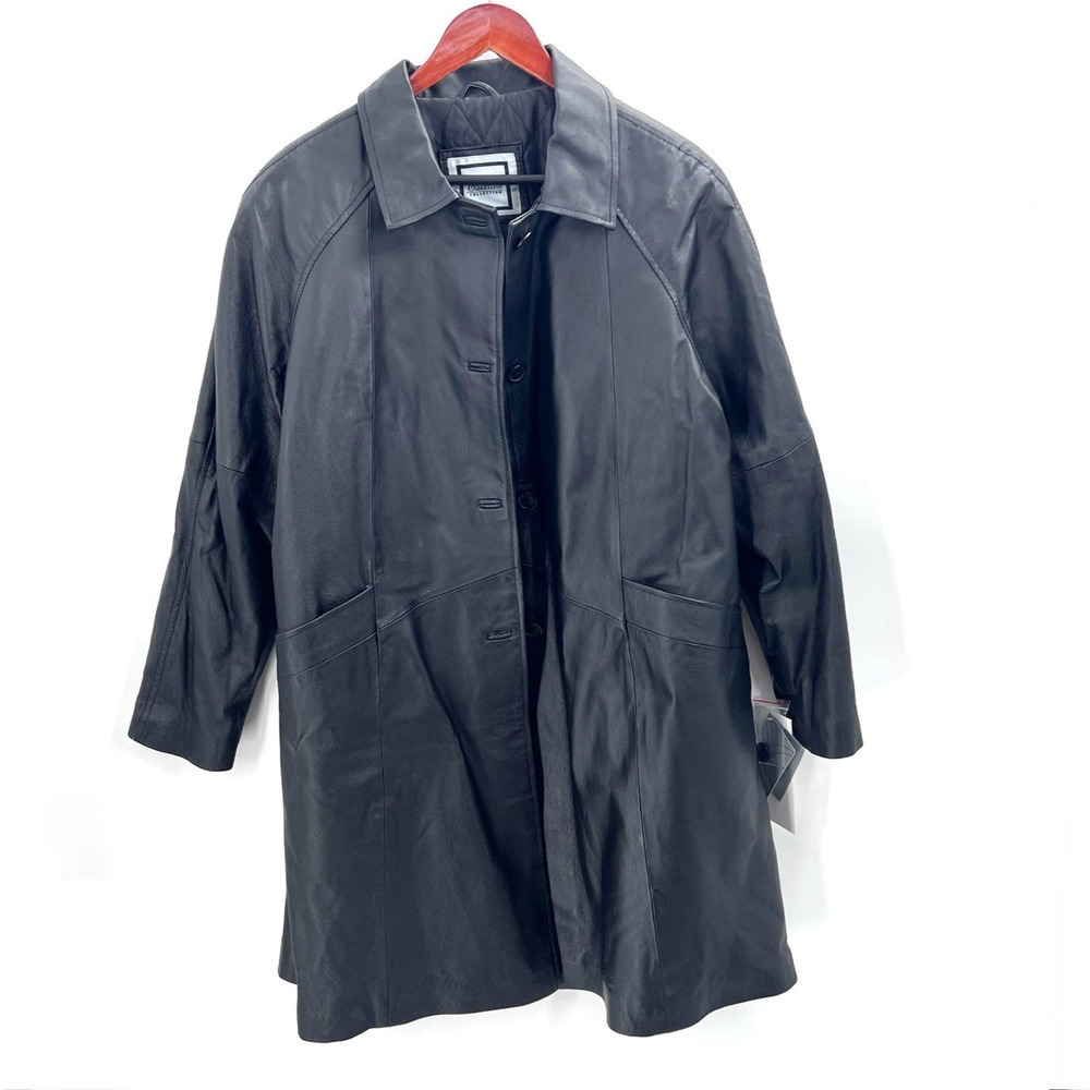 Excelled Black Leather Trench Coat Long Overcoat Mens Size 1X